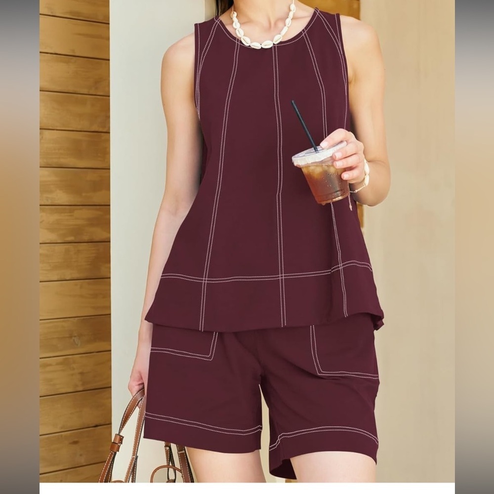 Elegant Burgundy Sleeveless Top set